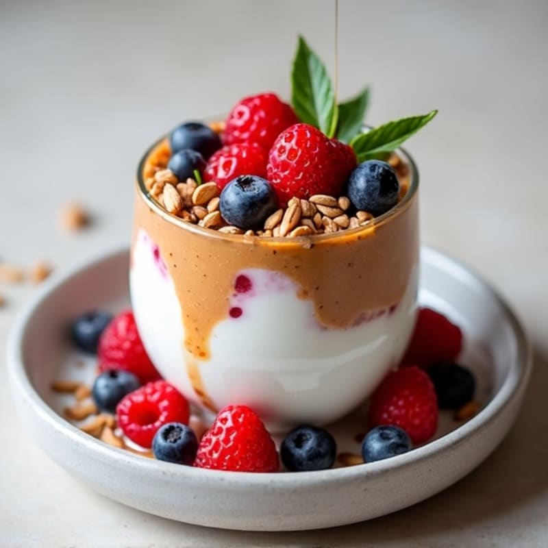 Greek Yogurt Berry Parfait with Almond Butter and Hemp Seeds