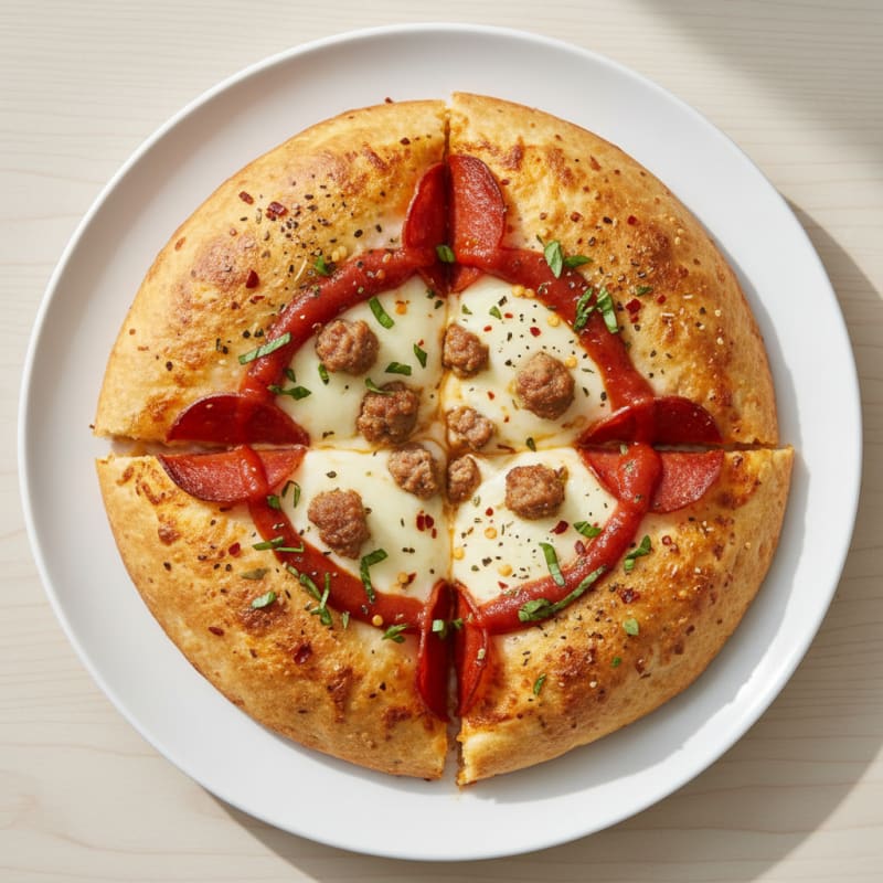Crispy Pepperoni and Sausage Stuffed Pizza