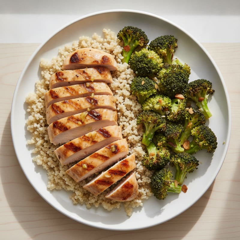 Grilled Chicken Breast with Quinoa and Roasted Broccoli