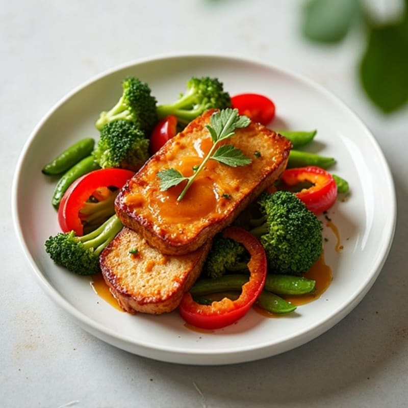 Sticky Maple Ginger Tempeh with Crispy Vegetables