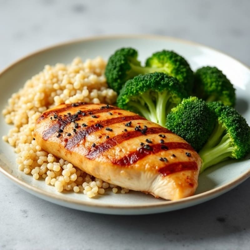 Grilled Chicken Breast with Steamed Broccoli and Quinoa