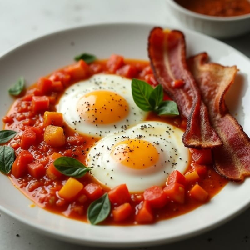 Fresh Spiced Tomato and Pepper Poached Eggs