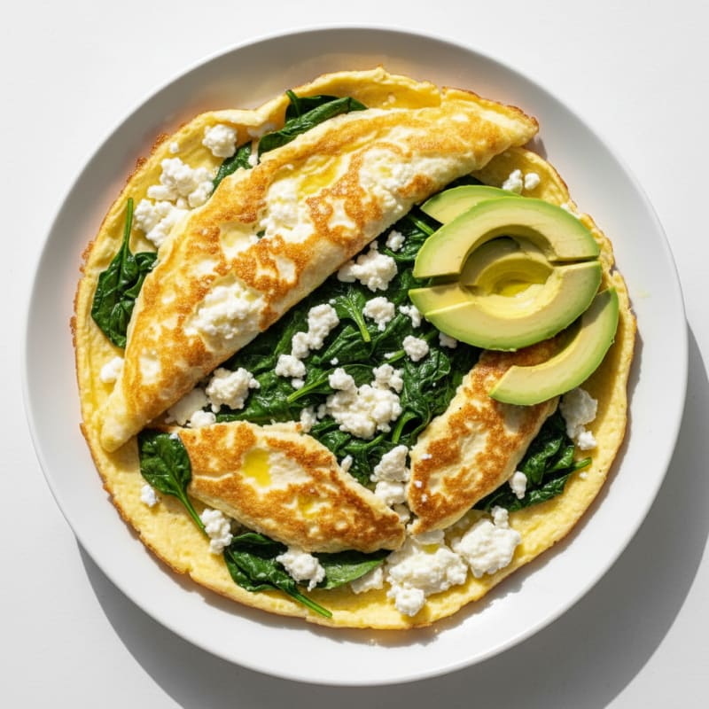 Crispy Egg White Omelet with Cottage Cheese and Sautéed Spinach