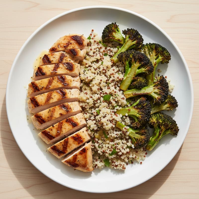 Grilled Chicken Breast with Quinoa and Roasted Broccoli