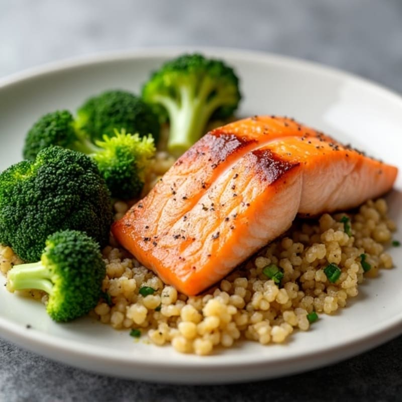 Seared Salmon with Roasted Broccoli and Quinoa