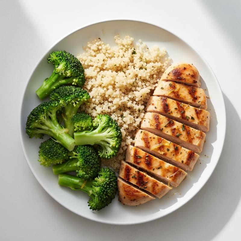 Grilled Chicken Breast with Steamed Broccoli and Quinoa