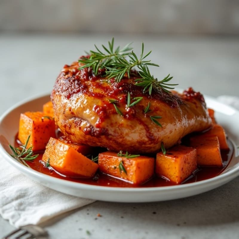 Roasted BBQ Chicken with Roasted Sweet Potatoes