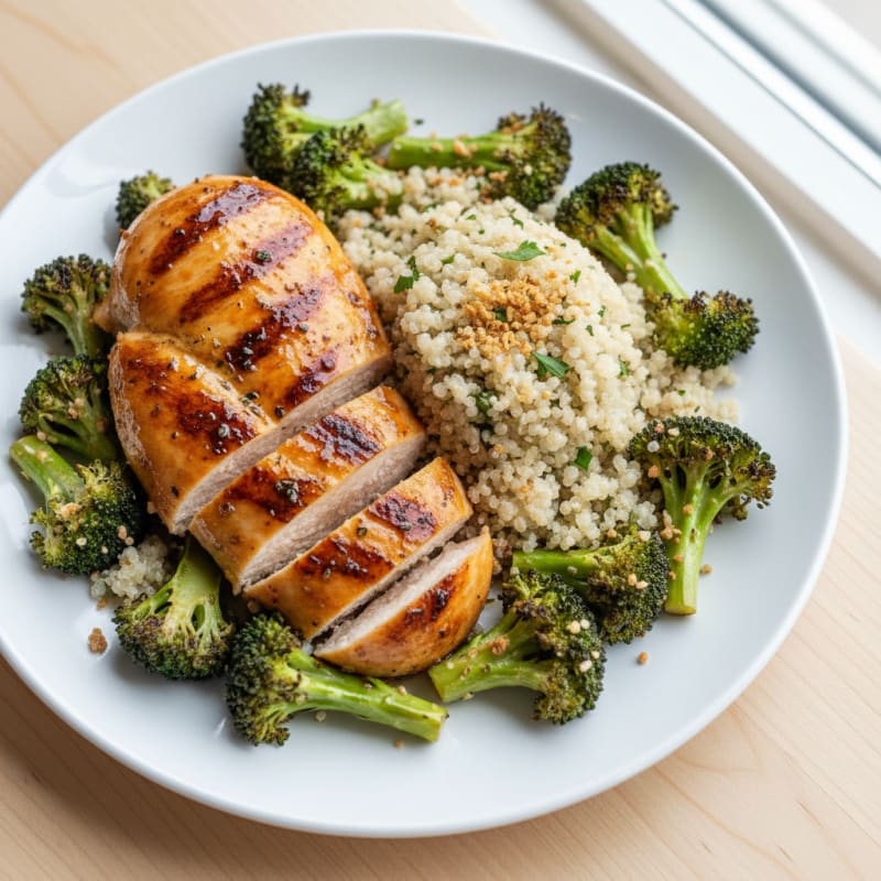 Grilled Chicken Breast with Roasted Broccoli and Quinoa