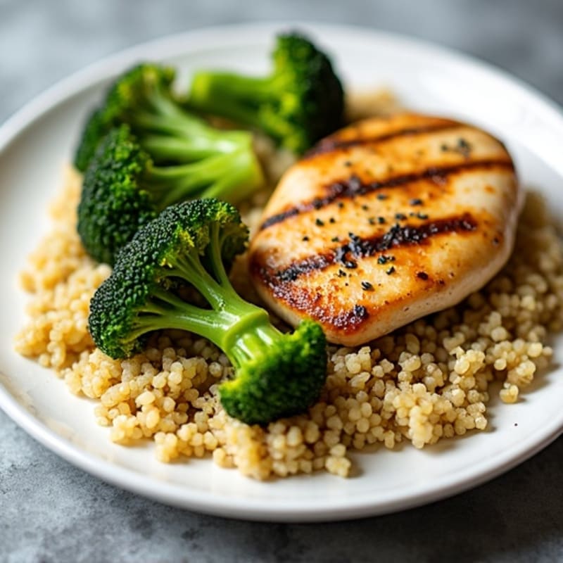 Grilled Chicken Breast with Quinoa and Roasted Broccoli