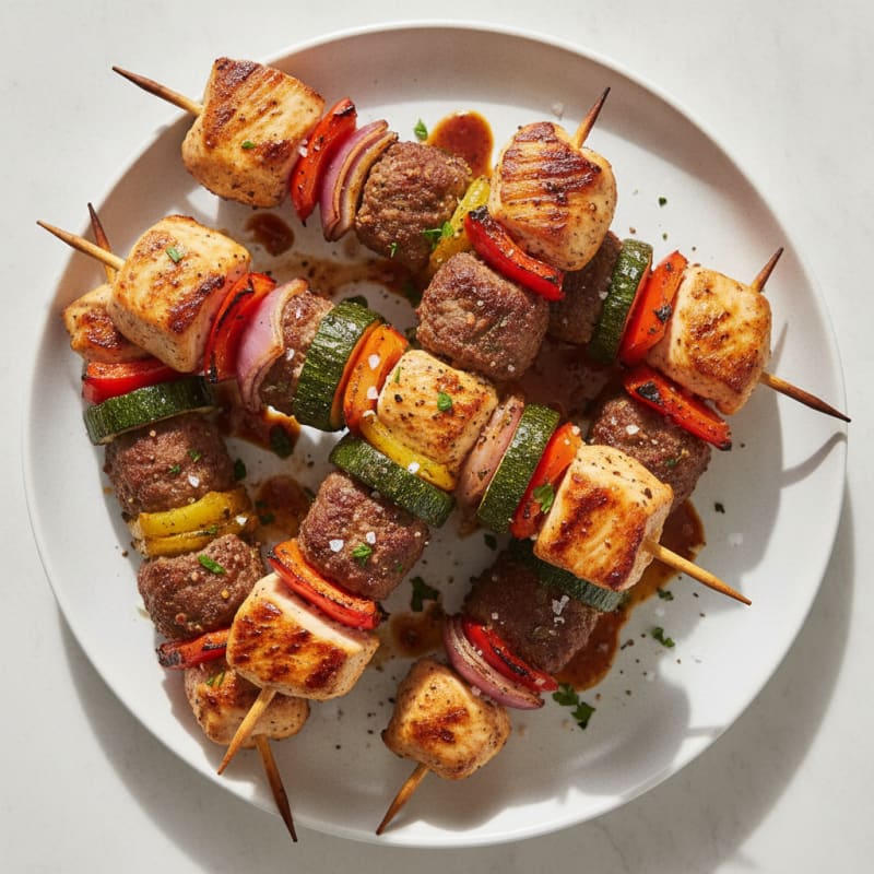 Pan-Seared Chicken and Beef Skewers