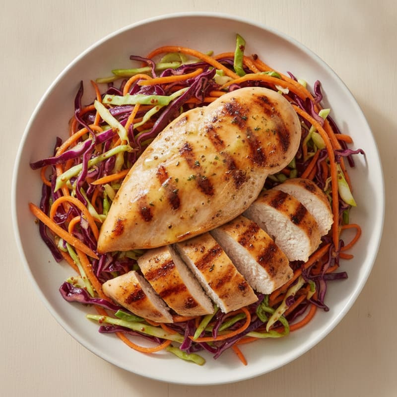 Grilled Chicken Breast with Crunchy Cabbage Slaw