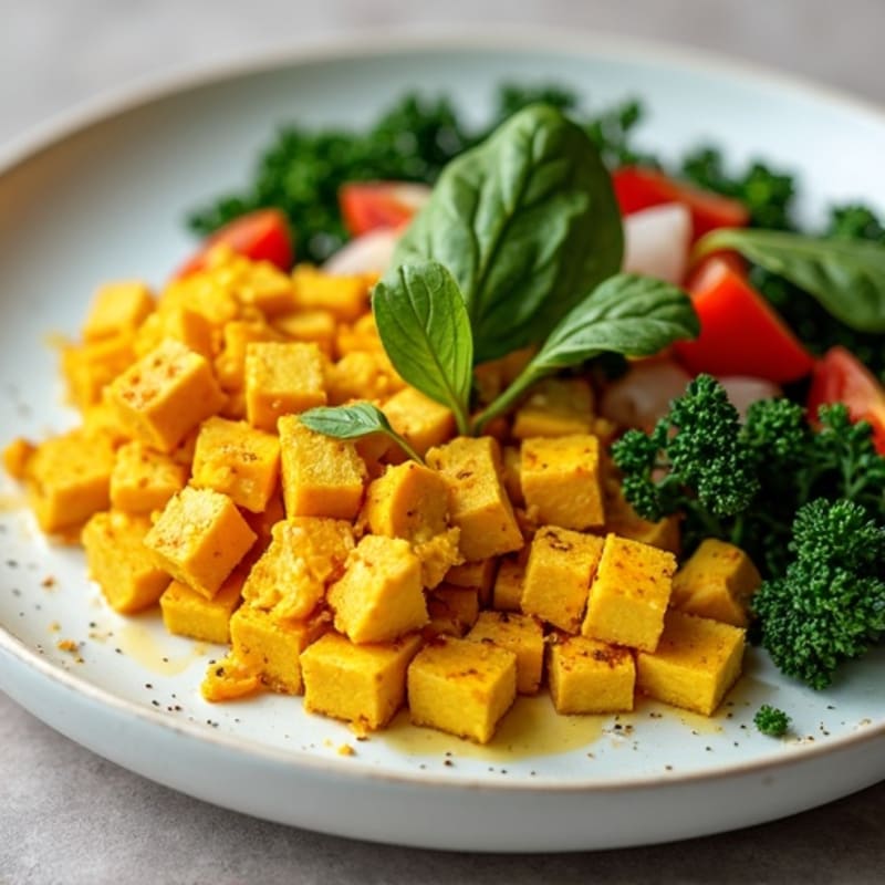 Fluffy Turmeric Tofu Scramble with Sautéed Greens