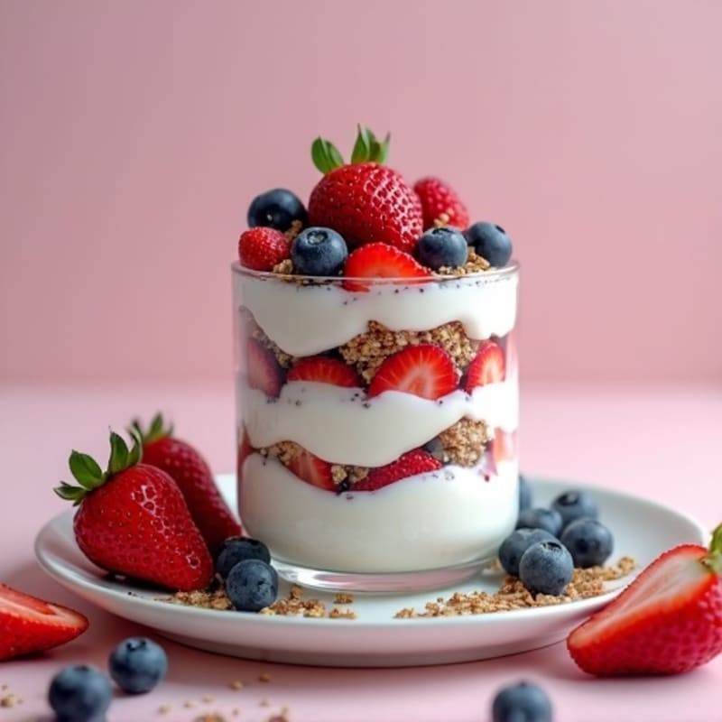 Greek Yogurt Protein Parfait with Mixed Berries and Chia Seeds