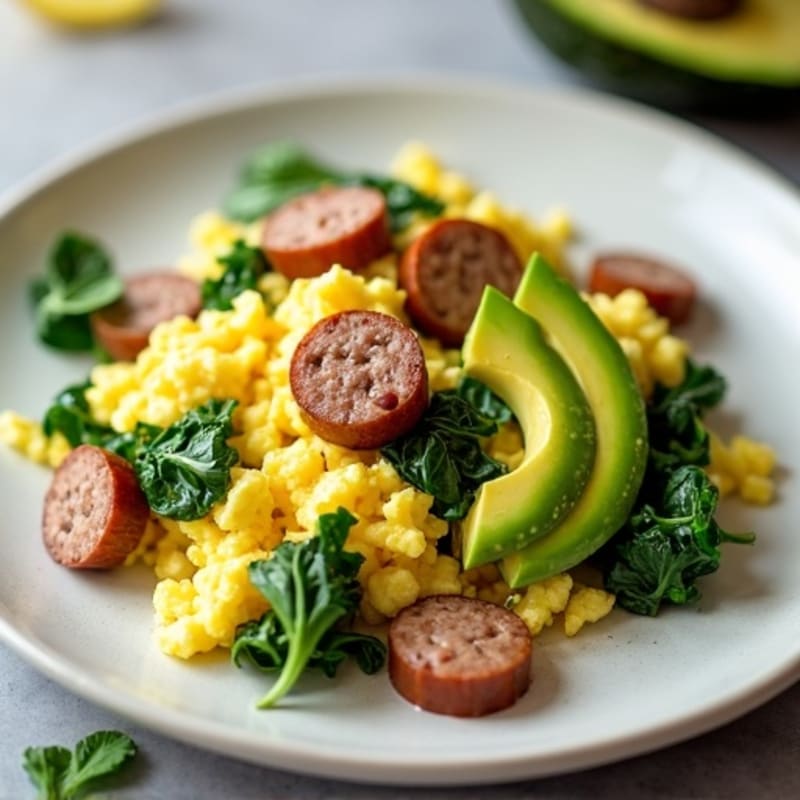 Egg White and Spinach Scramble with Turkey Sausage