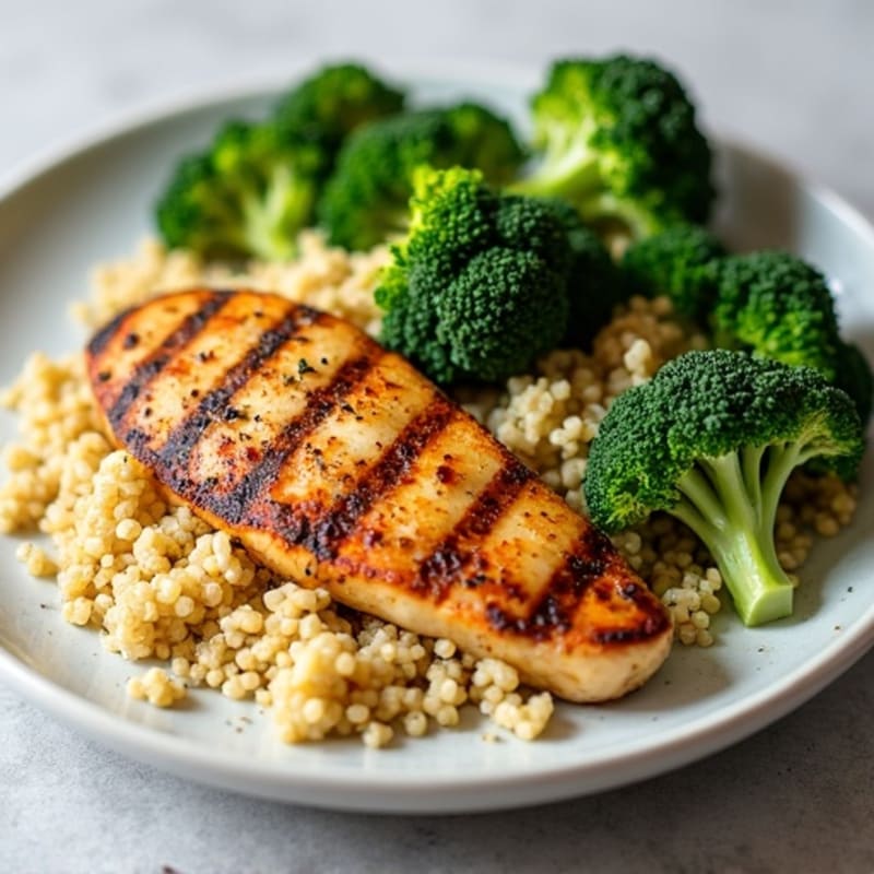 Grilled Chicken Breast with Quinoa and Roasted Broccoli