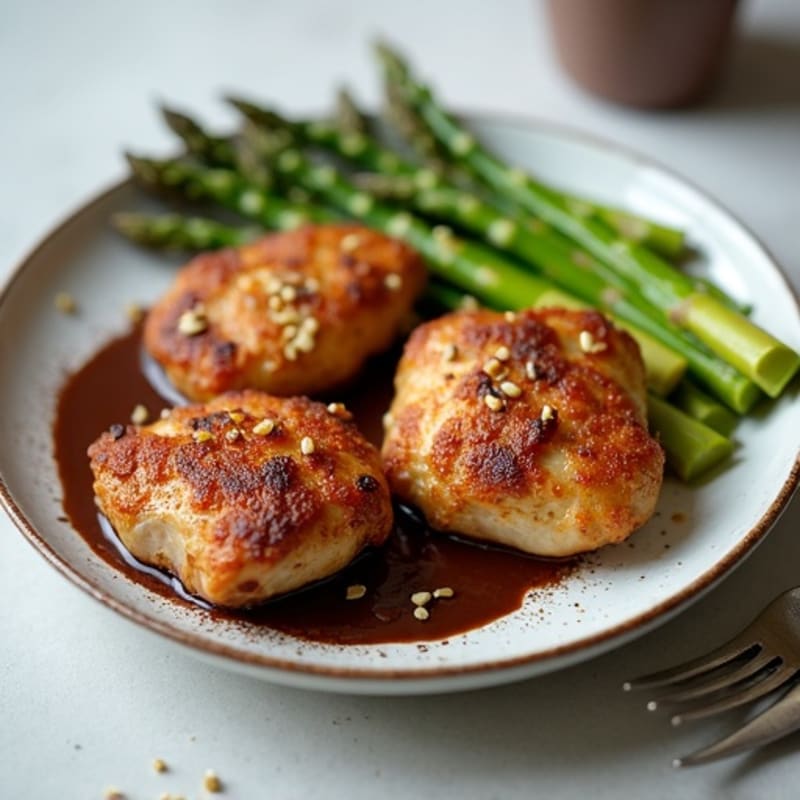 Crispy Baked Chicken Thighs with Roasted Asparagus and Creamy Dark Chocolate Avocado Mousse