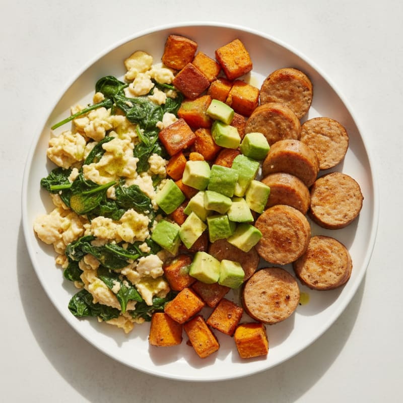 Egg White Scramble with Turkey Sausage and Spinach