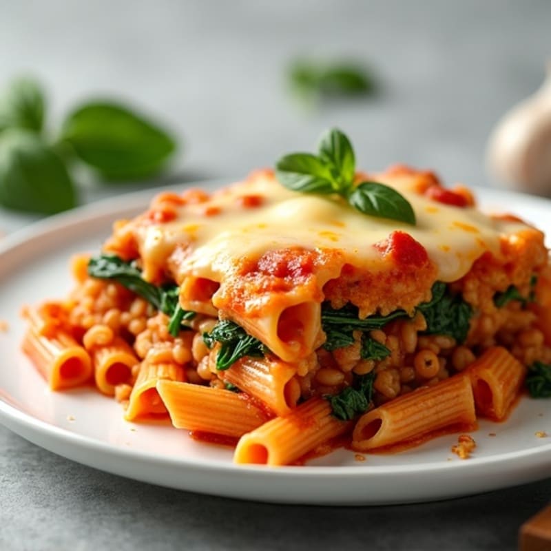 Healthy Cheesy Baked Ziti with Lean Ground Turkey and Spinach