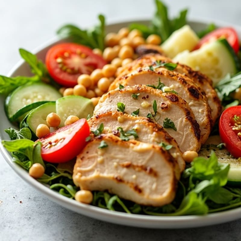 Grilled Chicken Salad with Crunchy Chickpeas and Lemon-Tahini Dressing