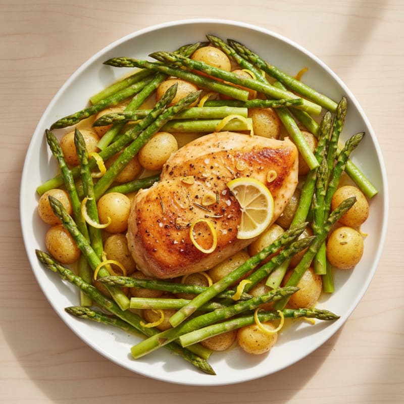 Lemon Herb Roasted Chicken with Asparagus