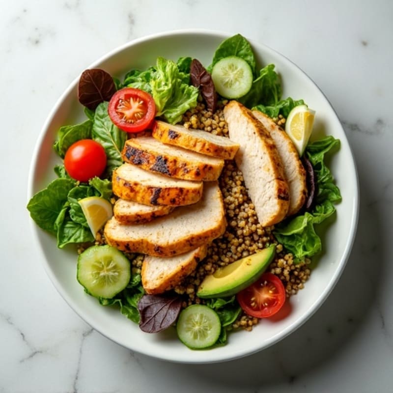 Grilled Turkey Breast Salad with Mixed Greens and Quinoa
