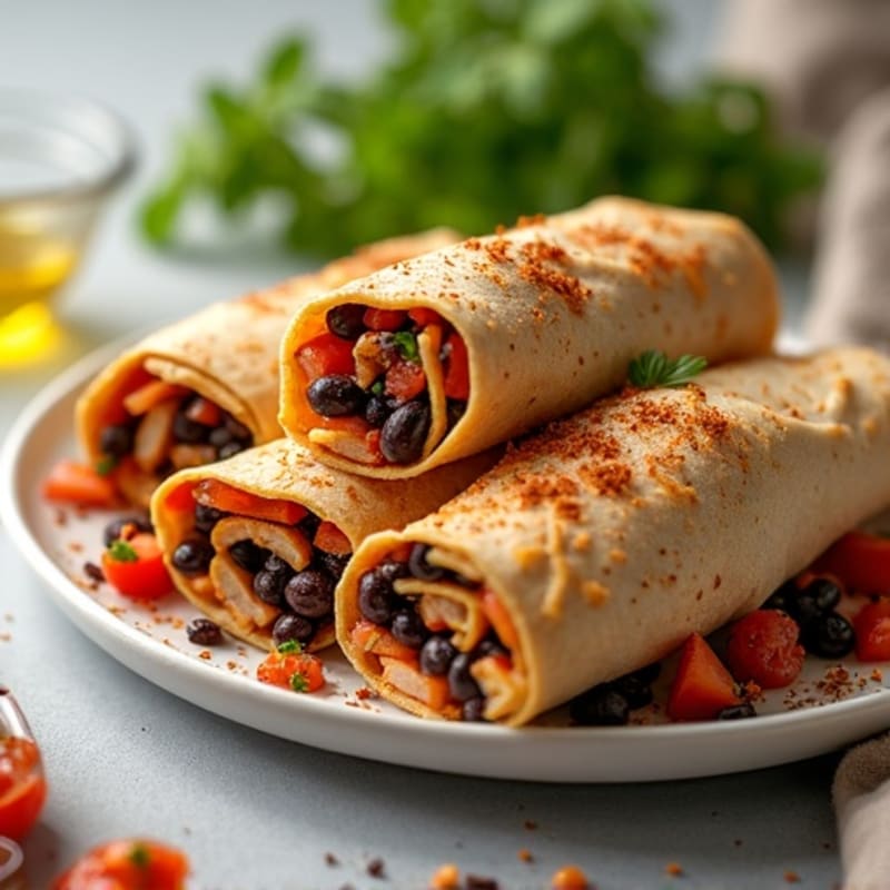 Spicy Chicken and Black Bean Baked Tortilla Rolls