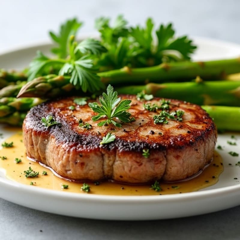 Garlic Herb Pan-Seared Steak with Roasted Asparagus