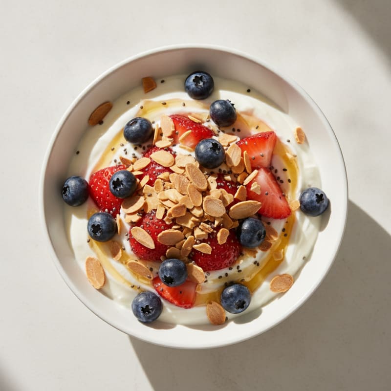 Greek Yogurt Protein Parfait with Mixed Berries and Almonds