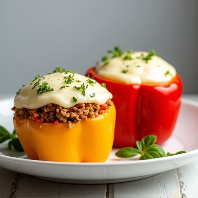 Lean Ground Turkey and Veggie Stuffed Bell Peppers with Melty Mozzarella