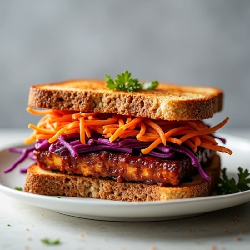 Smoky BBQ Tempeh Sandwich with Crispy Slaw