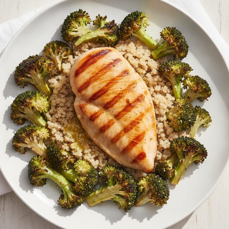 Grilled Chicken Breast with Quinoa and Roasted Broccoli