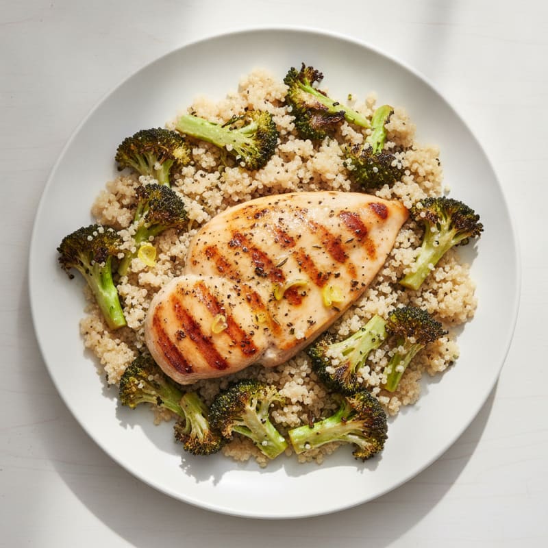 Grilled Chicken Breast with Quinoa and Roasted Broccoli