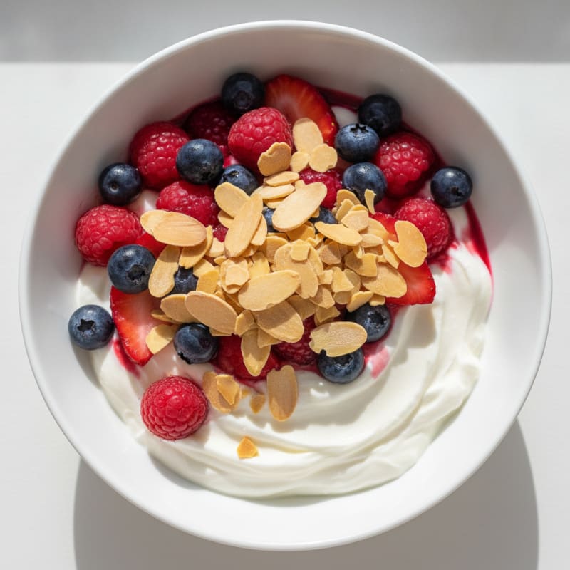 Greek Yogurt Protein Parfait with Mixed Berries and Almonds
