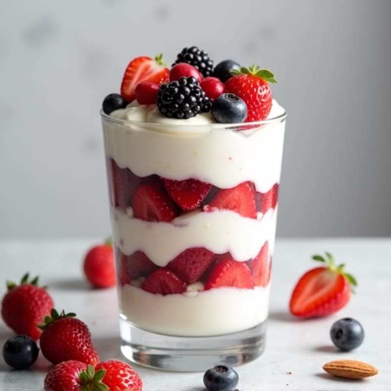 Greek Yogurt Protein Parfait with Mixed Berries and Almonds