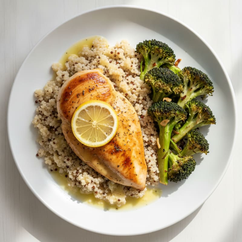 Grilled Chicken Breast with Roasted Broccoli and Quinoa