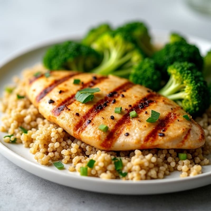 Grilled Chicken Breast with Quinoa and Steamed Broccoli