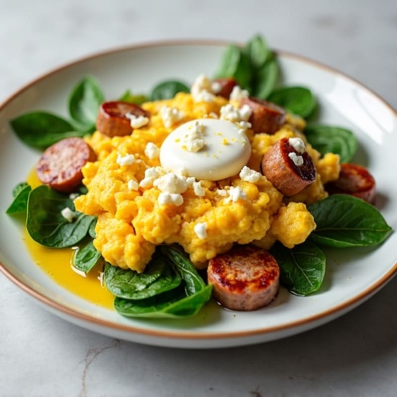 Egg White Scramble with Turkey Sausage and Spinach