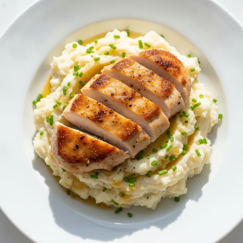 Garlic Mashed Potatoes with Chives and Seared Chicken