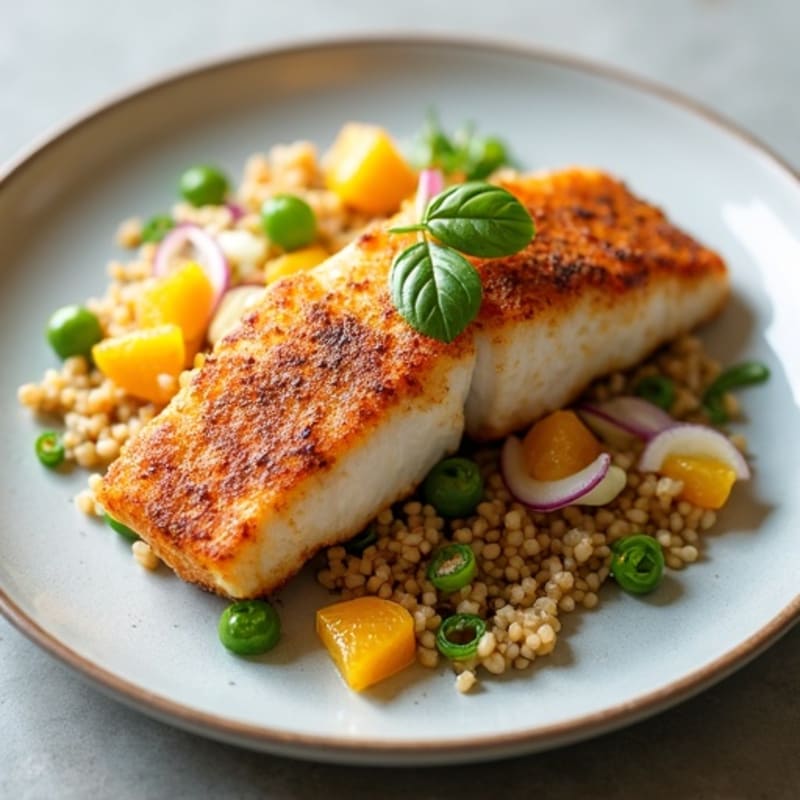 Crispy Pan-Seared Halibut with Tangy Citrus Fennel Slaw