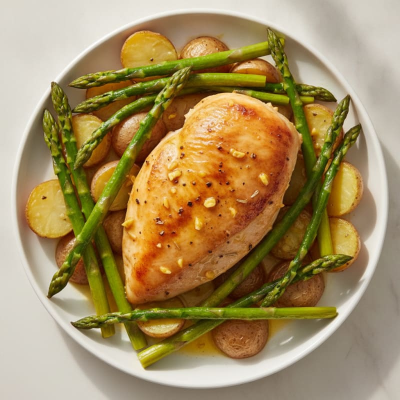 Lemon Herb Roasted Chicken with Asparagus