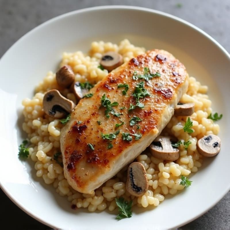 Creamy Savory Mushroom Risotto with Seared Chicken