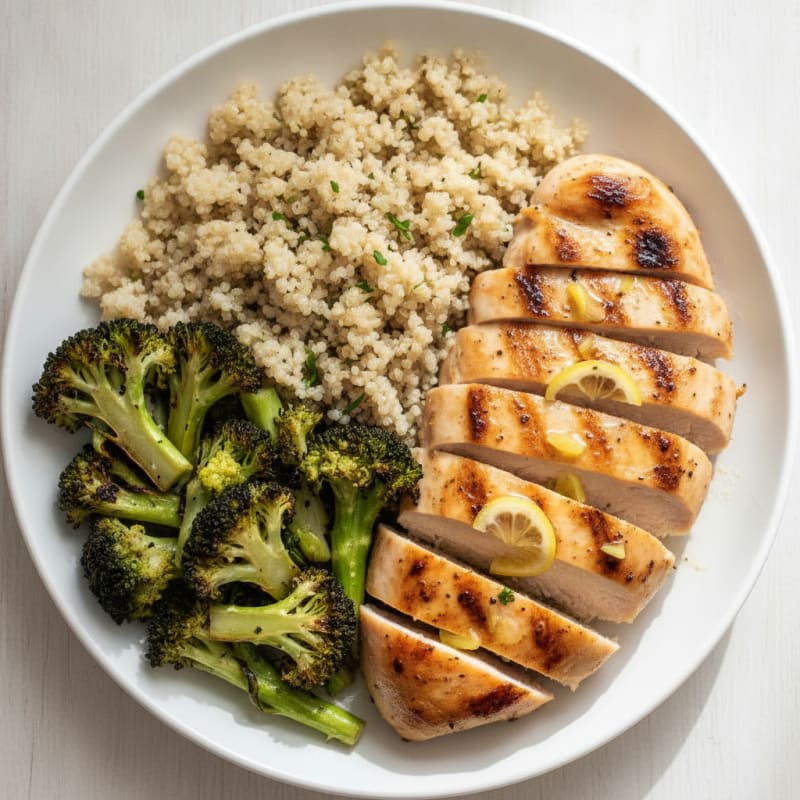 Grilled Chicken Breast with Quinoa and Roasted Broccoli
