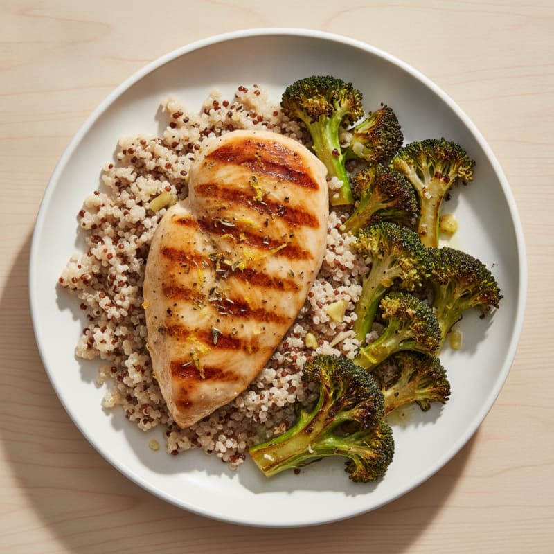 Grilled Chicken Breast with Quinoa and Roasted Broccoli