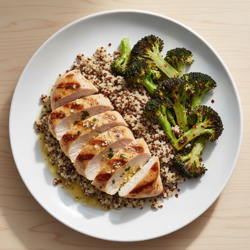Grilled Chicken Breast with Quinoa and Roasted Broccoli