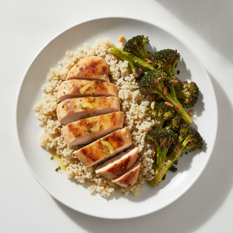 Grilled Chicken Breast with Quinoa and Roasted Broccoli
