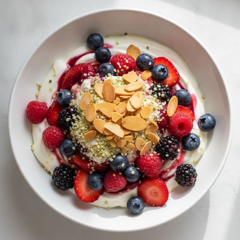 Greek Yogurt Protein Parfait with Mixed Berries and Almonds