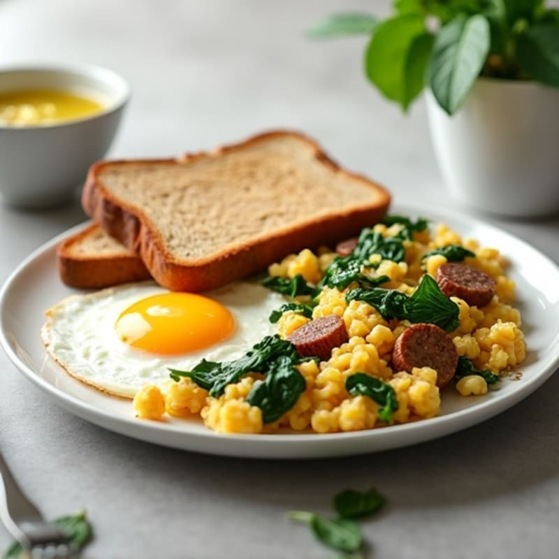 Egg White and Turkey Sausage Scramble with Spinach