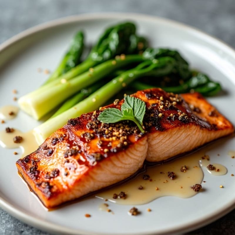 Grilled Salmon with Miso Glaze and Sautéed Bok Choy