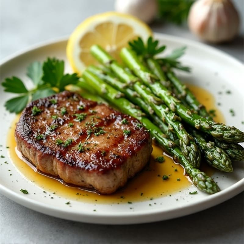 Pan-Seared Steak with Garlic Herb Roasted Asparagus