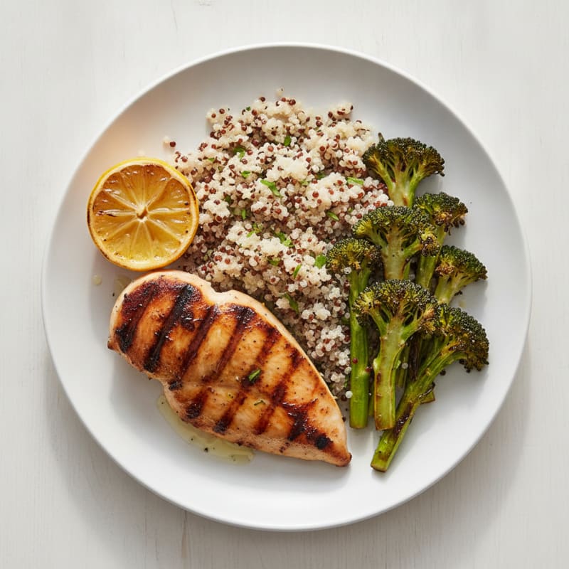 Grilled Chicken Breast with Quinoa and Roasted Broccoli